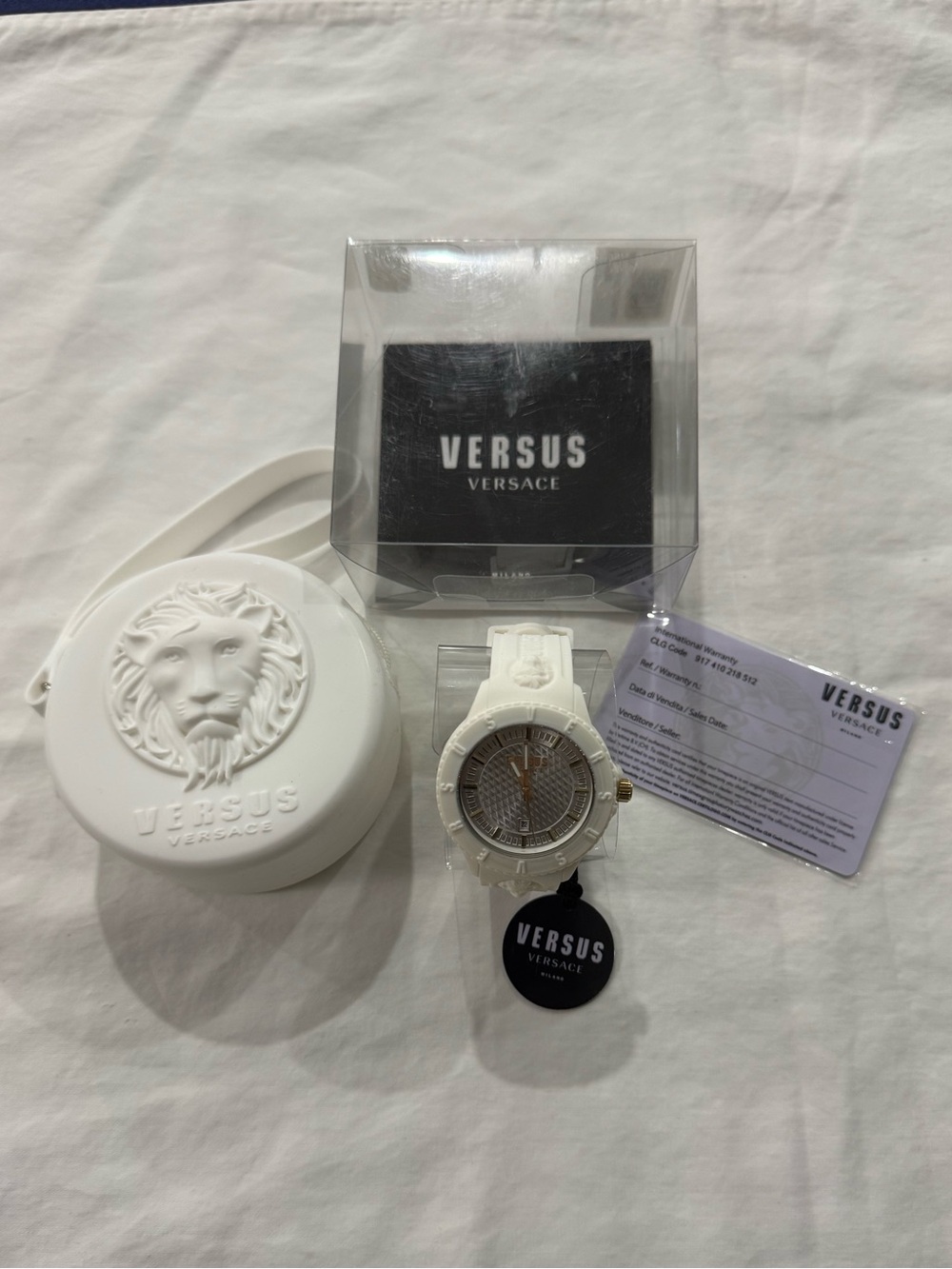 Versace White Silicone Strap Men's Watch with Silver-Tone Dial